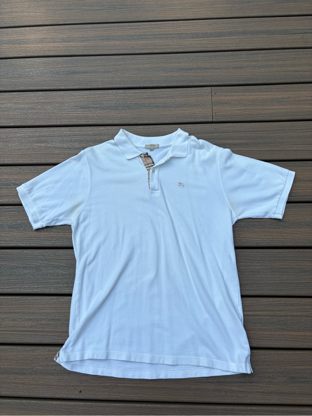 Vintage Burberry London Designer Polo Button Shirt White Mens L